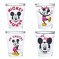 Silver Buffalo Mickey Mouse Classic Text 4-Pack Mini Glass Set, 1.5 Ounces