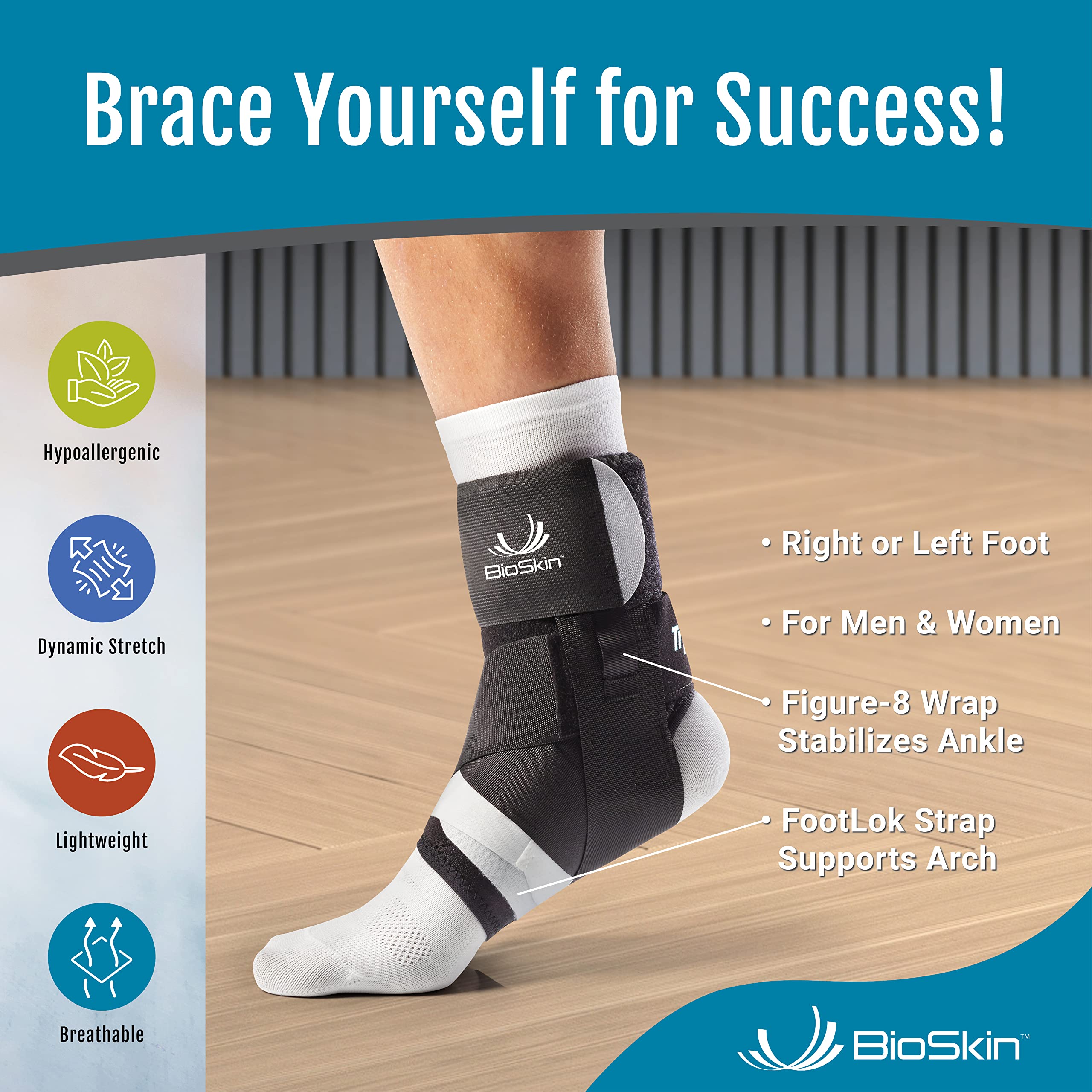 BIOSKIN TriLok Ankle Brace for Women & Men - Provides Plantar Fasciitis Relief, Foot Arch Support, Sprained Ankle Support, Peroneal Tendonitis Relief, & PTTD Support