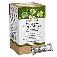 Organic Veda Moringa Powder Super Greens - 20 X Concentrated Moringa Leaf Extract with Amla, Wheatgrass, Spirulina, Chlorophyll for Tea, Cooking - Boosts Energy, Metabolism, Immunity - 5g X 30 Sachets