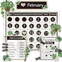 Boho Greenery Calendar Bulletin Board Set Simply CTP Bulletin Board Calendar Seasons Weather Chart Green Classroom Decoration with Season, Weather and Days of the Week Chart, Back to School Decoration
