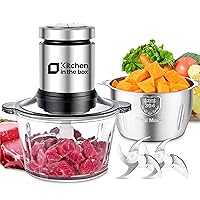 Kitchen in the box Food Processors,Mini Meat Grinder & Food Chopper Electric Vegetable Chopper with 2 Bowls (8 Cup+8 Cup)& 2 Bi-Level Blades for Meat/fish/Vegetable/Baby Food，400 W (Sliver)