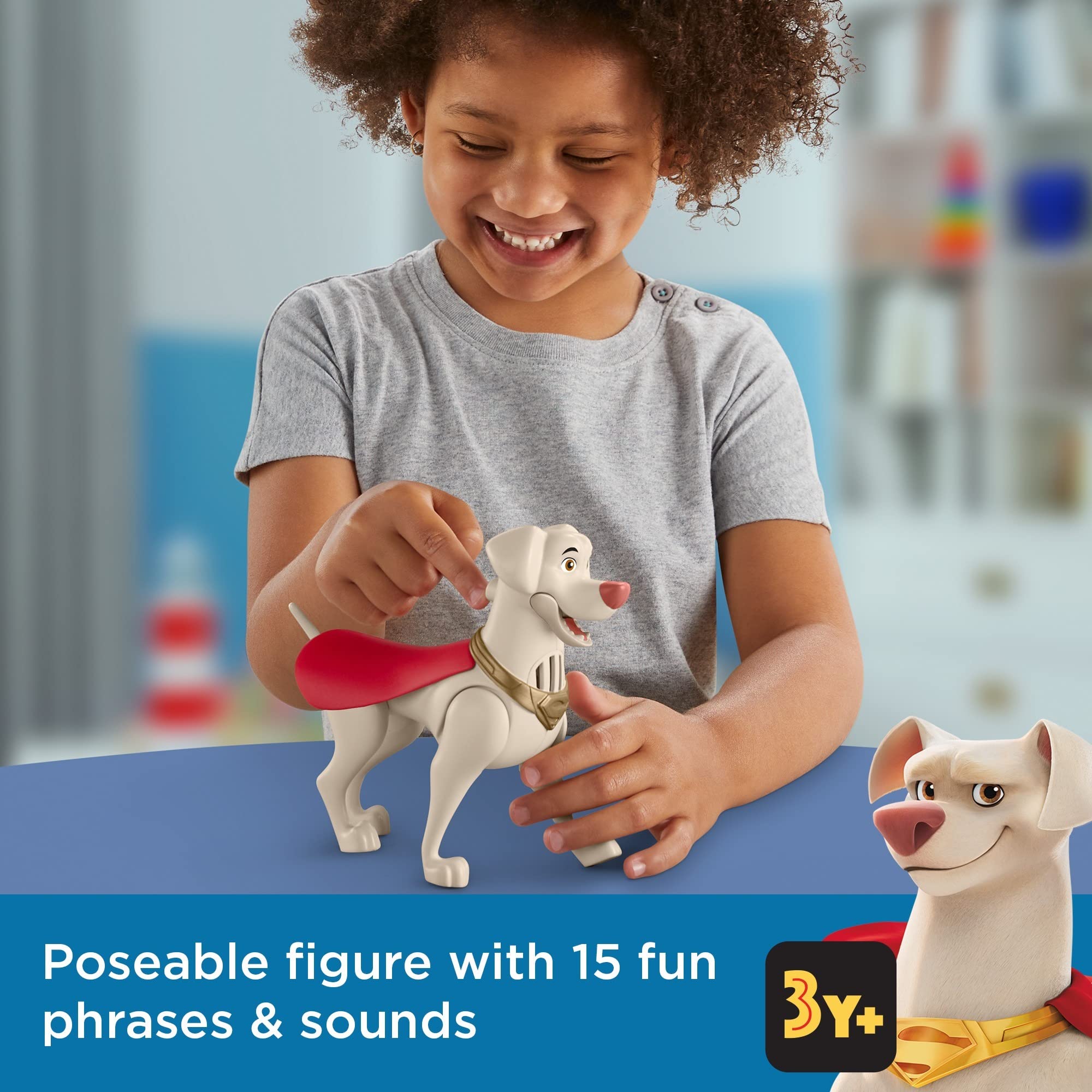 Fisher-Price DC League of Super-Pets Toy Talking Krypto Poseable Figure with Sounds and Phrases for Preschool Kids Ages 3+ Years