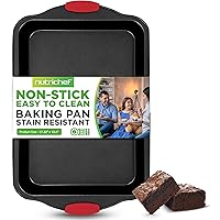 NutriChef Extra Large Nonstick Baking Pan - Carbon Steel Roasting Tray w/ Red Silicone Handles - Premium Bakeware for Brownies, Sheet Cake, & More - 17
