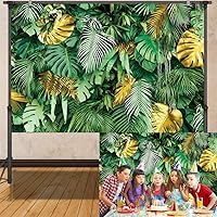 Tropical Palm Leaves Backdrop Gold and Green Leaves Jungle Safari Plants Forest Nature Newborn Baby Shower Wedding Party Background Banner Studio Shooting Props 10x7ft