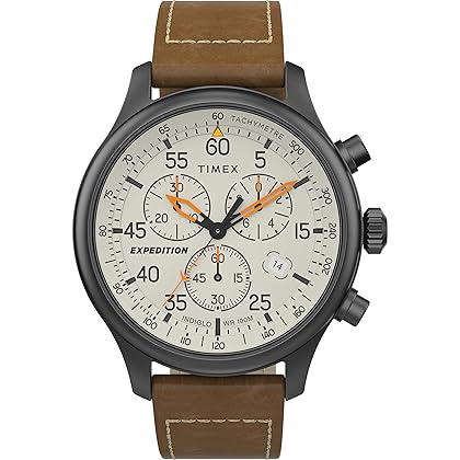 Timex Men’s TW2T73100 Expedition Field Chronograph Brown/Cream Leather Strap Watch