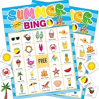 Summer Party Games Summer Bingo Game for Kids Pool Party Favors 24 Players Board Game Table Bingo Cards Game for Large Group Activities