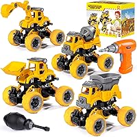 4PCS Take Apart Toys for 4 Year Old Boys Construction Toys with Electric Drill DIY Assembly Building Stem Toys Trucks Gifts for 3 4 5 6 7 8 Year Old Boys Girls Kids Learning Educational Toys