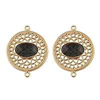 Oval Shape London Blue Topaz Gemstone Connector Pair Supplies Geometric Design Gold Plated Double Loop Earring or Necklace DIY Jewelry Connectors,