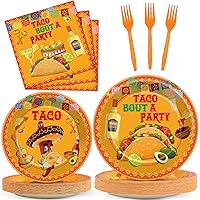ZOiiWA 100 Pcs Let's Taco Bout A Party Supplies Tableware Set Mexican Fiesta Party Dinnerware Set Mexican Tacos Party Paper Plates Napkins Forks for Taco Party Supplies Birthday Serves 25 Guests