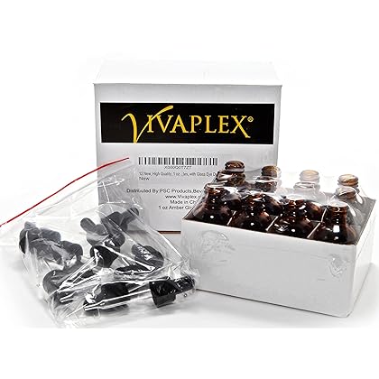 Vivaplex 12, Amber, 1 oz Glass Bottles, with Glass Eye Droppers