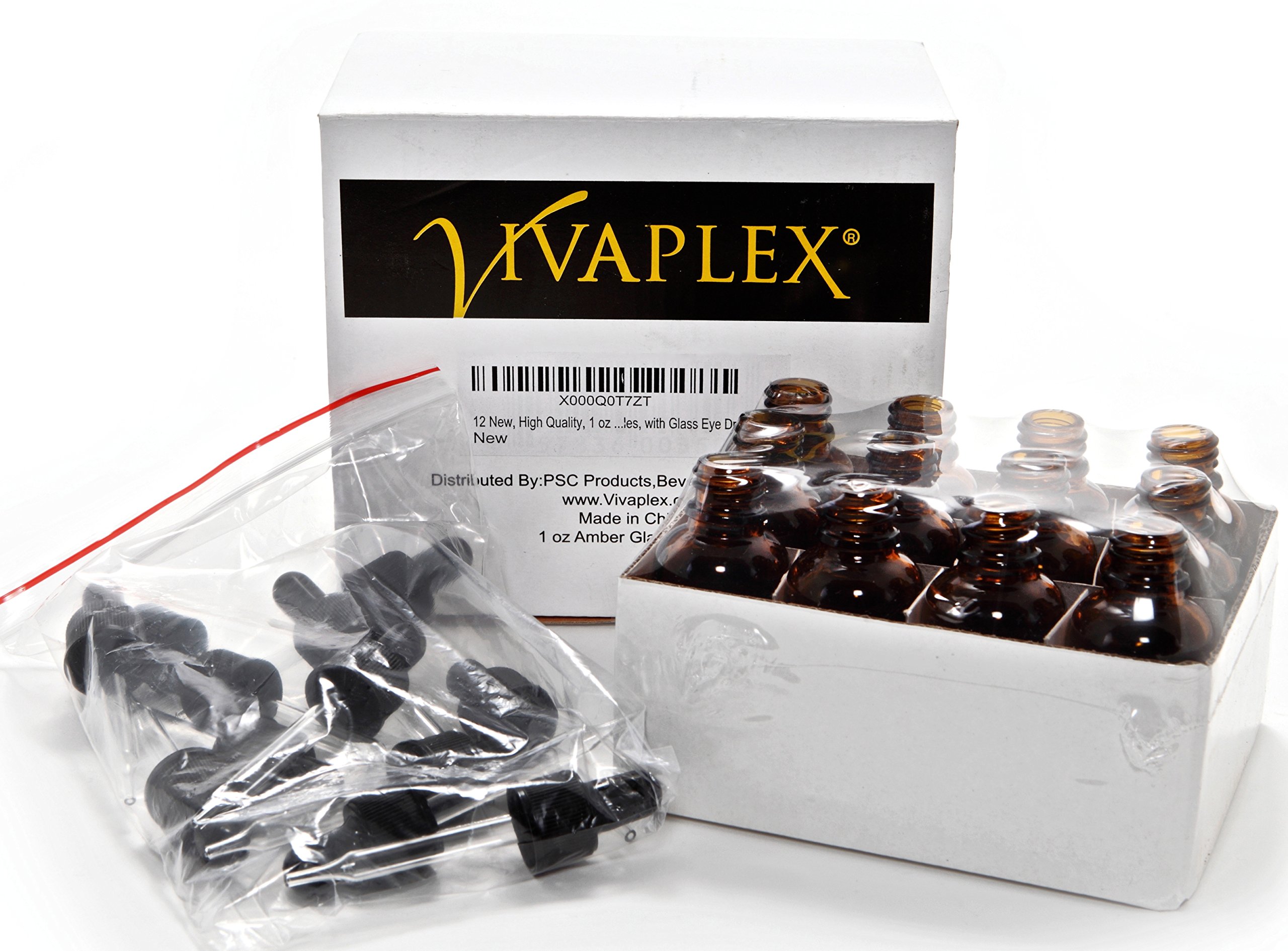Vivaplex 12, Amber, 1 oz Glass Bottles, with Glass Eye Droppers
