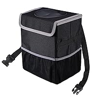 Car Trash can Leak Proof Trash bin Foldable Hanging Garbage Bag with lid,2.5 Gallons Trash can for car Black Trash Bag for All Vehicle