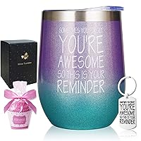 Sometimes You Forget That You are Awesome, Thank You Gifts, Funny Inspirational Birthday Graduation Gifts for Women, Coworker, Friends 12oz Vacuum Insulated Tumbler with Keychain Sock