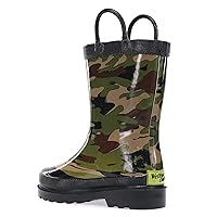 Western Chief Boys Waterproof Printed Rain Boot with Easy Pull On Handles, Camo, 9 M US Toddler