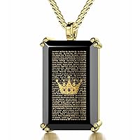 NanoStyle Men's I Love You Necklace in 120 Different Languages with His King's Crown Pure Gold Inscribed in Miniscule Text on to a Rectangle Black Onyx Pendant, 20