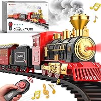 Hot Bee Train Set - Remote Control Train Toys for Boys w/Smokes, Lights & Sound, Toy Train w/Steam Locomotive, Cargo Cars & Tracks, Toddler Model Trains for 3 4 5 6 7 8+ Year Old Kids Birthday Gifts