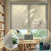 Yoolax Motorized Window Shade Work with Alexa, Smart Blind with Remote Control Customize Size, Half-Shading Automatic Rechargeable Battery Solar Safety for Home Office(V-Woven Dune)