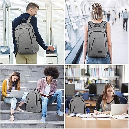 Mancro Laptop Backpack for Travel, 15.6 in Anti-Theft Business Backpack for Men Women with USB Charging Port & Lock, Gifts for Men Women, Water Resistant Travel Computer Bag Daypack, Grey