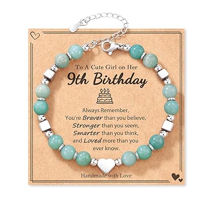 Shonyin 8-10 Year Old Girl Birthday Gift, Natural Stone Heart Bracelet for Girl Daughter Granddaughter Niece