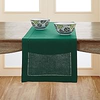 Solino Home Rainforest Green Linen Table Runner 72 inches Long – 100% Pure Linen 14 x 72 Inch Classic Hemstitch Table Runner – Dresser Scarf Farmhouse Dining Table Runner for Indoor, Outdoor
