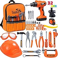 JOYIN 32PCS Kids Tool Set, Pretend Play Toddler Tool Toys with Construction Backpack Costume & Electronic Toy Drill for Boy Girl Halloween Present Birthday Dress Up Party