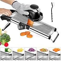 Mandoline Slicer for Kitchen, Adjustable Stainless Steel Vegetable Cutter,Vegetable Chopper for Potato, Tomato, Veggie Salad and Onion, French Fry Cutter with Cut-Resistant Gloves