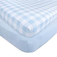 Touched by Nature Unisex Baby and Toddler Organic Cotton Crib Sheet, Plaid Solid Light Blue, One Size