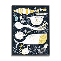 Aquatic Life Ocean Collage Crab Whale Octopus, Designed by Junco. Studio Black Framed Wall Art, 24 x 30, Blue