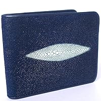 BEAUTIFUL GENUINE STINGRAY LETHER WALLET BLUE COLOR WITH 2 WHITE PEARL BOTH SIDE