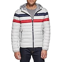 Tommy Hilfiger Men's Water Resistant Ultra Loft Filled Hooded Puffer Jacket, Ice Combo, Large