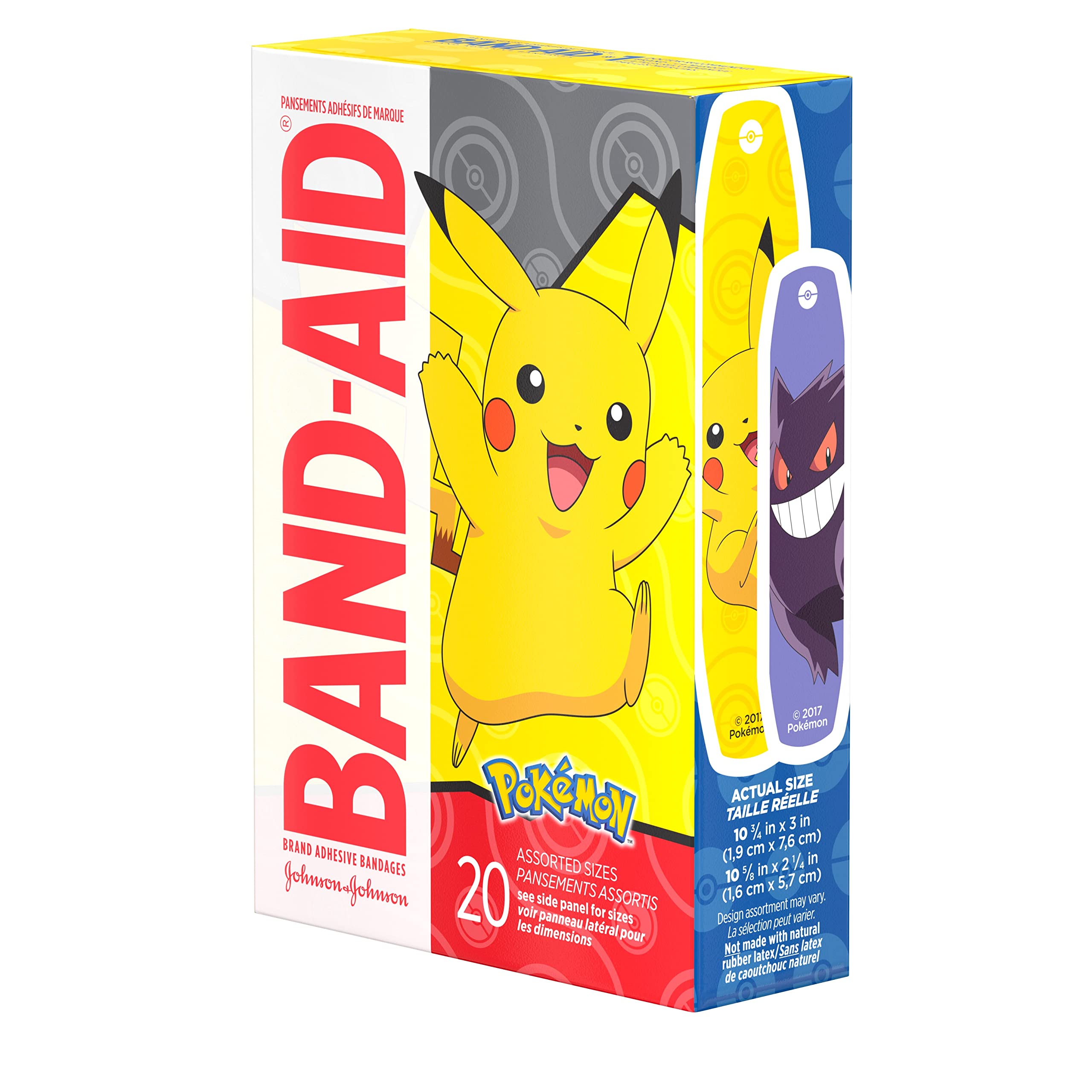 Band-Aid Brand Adhesive Bandages for Minor Cuts & Scrapes, Wound Care Featuring Pokémon Characters for Kids, Assorted Sizes 20 ct