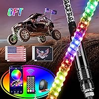 Nilight 2PCS 6FT RGB LED Whip Light, Remote & App Control w/DIY Chasing Patterns Stop Turn Reverse Light Safety Antenna Lighted Whips for ATV UTV Polaris RZR Can-am Dune Buggy Jeep, 2 Year Warranty
