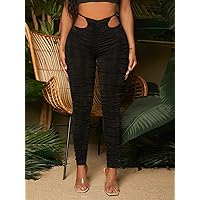 Cut Out Waist Ruched Leggings (Color : Black, Size : Small)