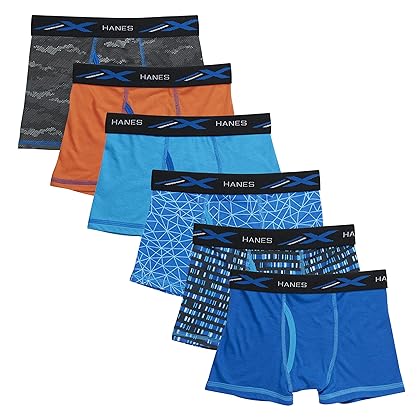 Hanes Boys' X-Temp Boxer Briefs, Moisture Wicking Breathable Underwear, Tagless, Assorted 6 Pack