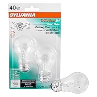 SYLVANIA Double Life Incandescent Light Bulb, A15, 40W, Ceiling Fan Lamp, Medium Base, 370 Lumens, Dimmable, Clear, Soft White - 2 Pack (10034)