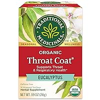 Tea, Organic Throat Coat Eucalyptus, Throat and Respiratory Support, 16 Tea Bags