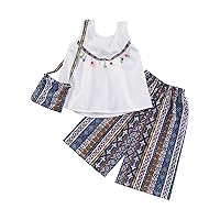 Toddler Girls Ethnic Wear 3Piece Outfits for Kids Sleeveless Vest Bag and Boho Trousers Pants Set Summer Clothes