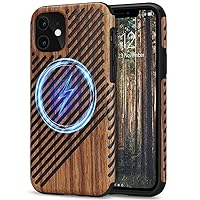 TENDLIN Magnetic Case Compatible with iPhone 11 Case Wood Grain with Leather Outside Design TPU Hybrid Case (Compatible with MagSafe) Wood & Leather