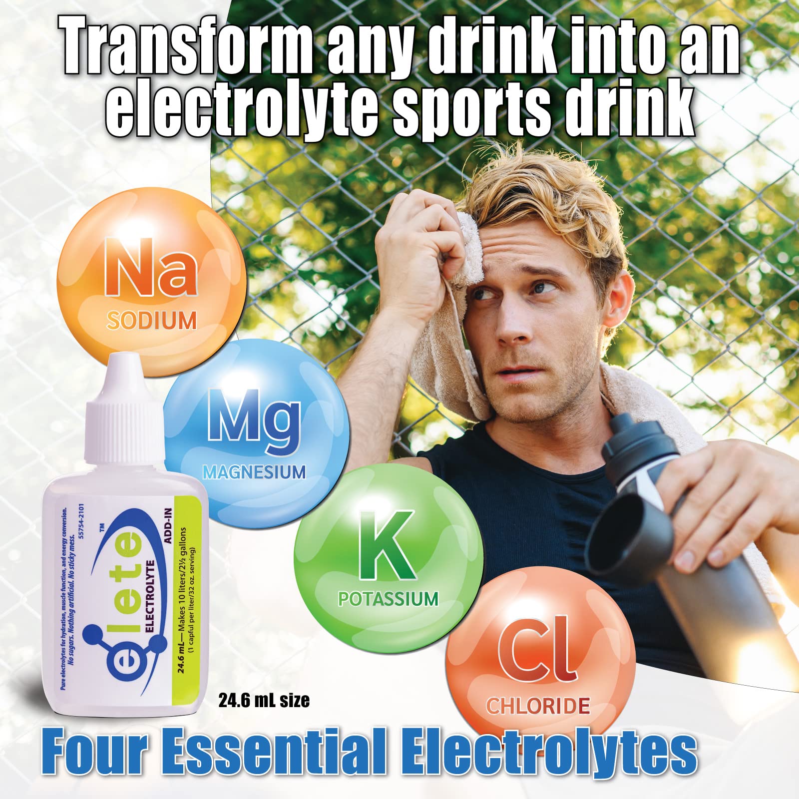 elete Electrolyte Add-in Hydration Drops | Pocket Bottle | Sodium, Magnesium, Potassium & Trace Minerals | Unflavored, All Natural | Leg & Muscle Cramp Relief | Transform Any Drink into a Sports Drink, 24.6mL