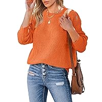 MEROKEETY Women's 2024 Long Sleeve Waffle Knit Sweater Crew Neck Solid Color Pullover Jumper Tops