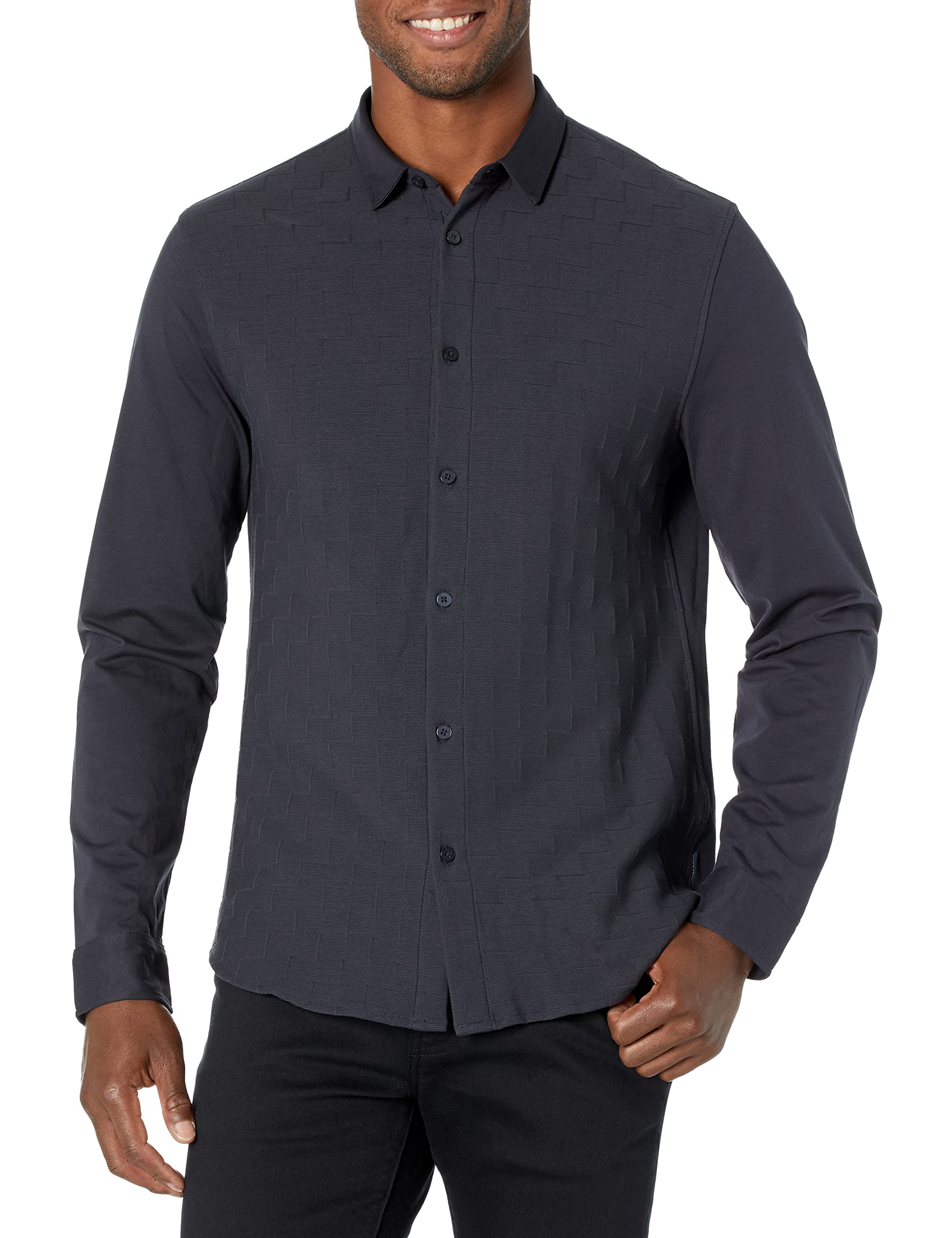 A|X ARMANI EXCHANGE Men's Long Sleeve Jersey Jacquard Button Shirt
