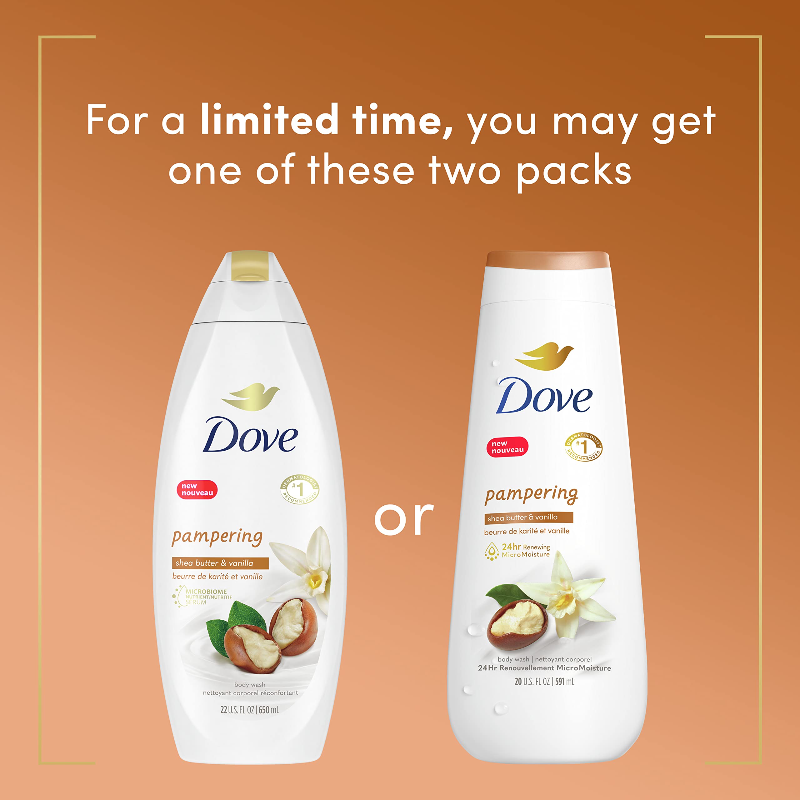 Dove Body Wash Pampering Shea Butter & Vanilla for Renewed, Healthy-Looking Skin Gentle Skin Cleanser with 24hr Renewing MicroMoisture 20 oz