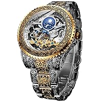 FORSINING Retro Watch for Men Carved Self-Winding Mechanical Tattoo Tourbillon Moon Phase Independent Seconds Skeleton Automatic Big Dial Wristwatches