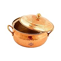 Indian Art Villa Pure Copper Tin Lining Casserole with copper lid, Tableware and Serveware, Home, Hotel and Restaurant, Volume- 41 Oz
