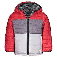 Osh Kosh Boys' Heavyweight Winter Jacket with Sherpa Lining, Red/Grey Color Block, 14