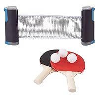 Table Tennis Set – Portable Instant Two Player Game with Retractable Net, Wooden Paddles and Balls for Two Player Family Fun On The Go by Hey! Play!
