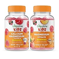 Lifeable Calcium Magnesium Kids + Magnesium Citrate Kids, Gummies Bundle - Great Tasting, Vitamin Supplement, Gluten Free, GMO Free, Chewable Gummy