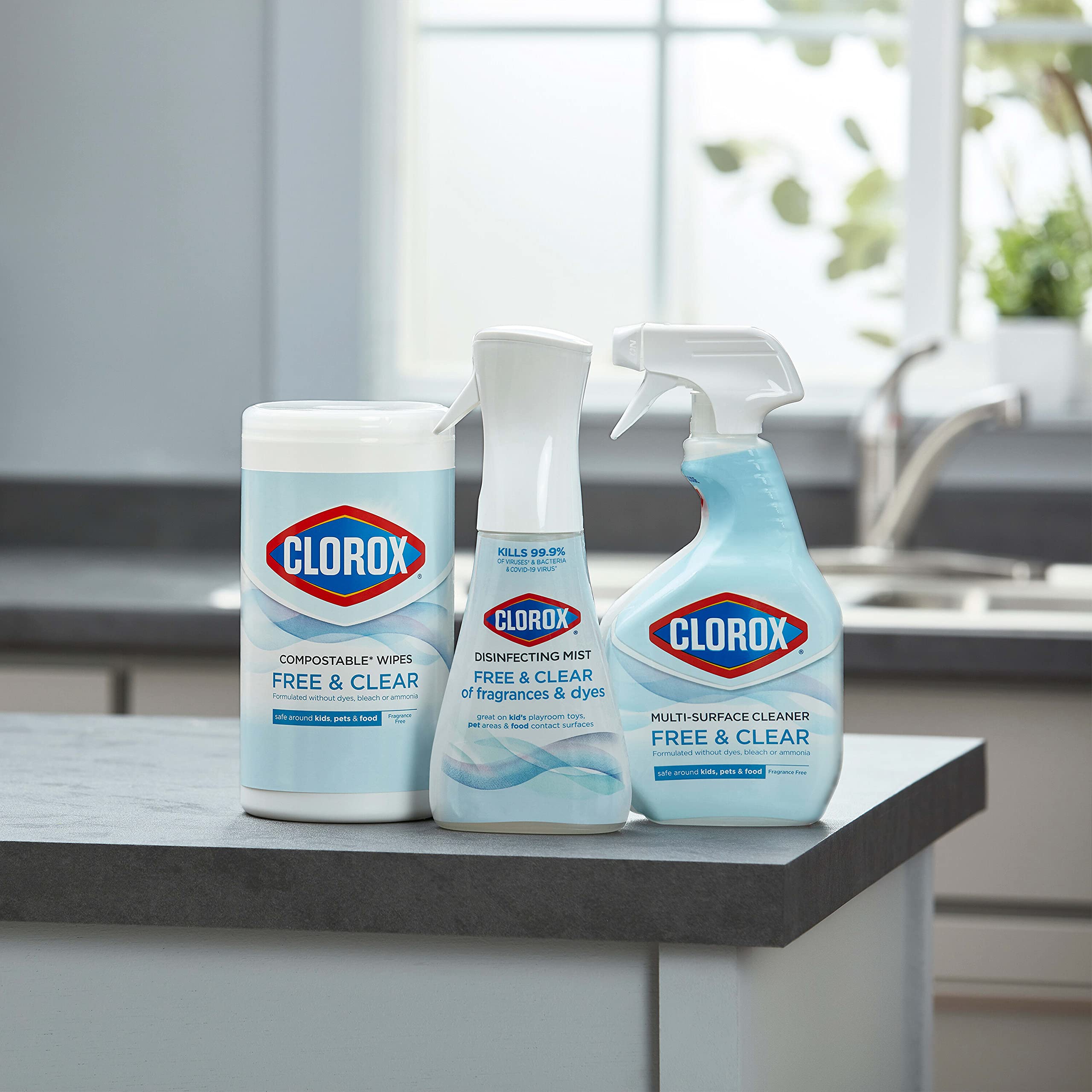 Clorox Free & Clear Disinfecting Mist, 1 Spray Bottle and 1 Refill, 14 Fl Oz Each