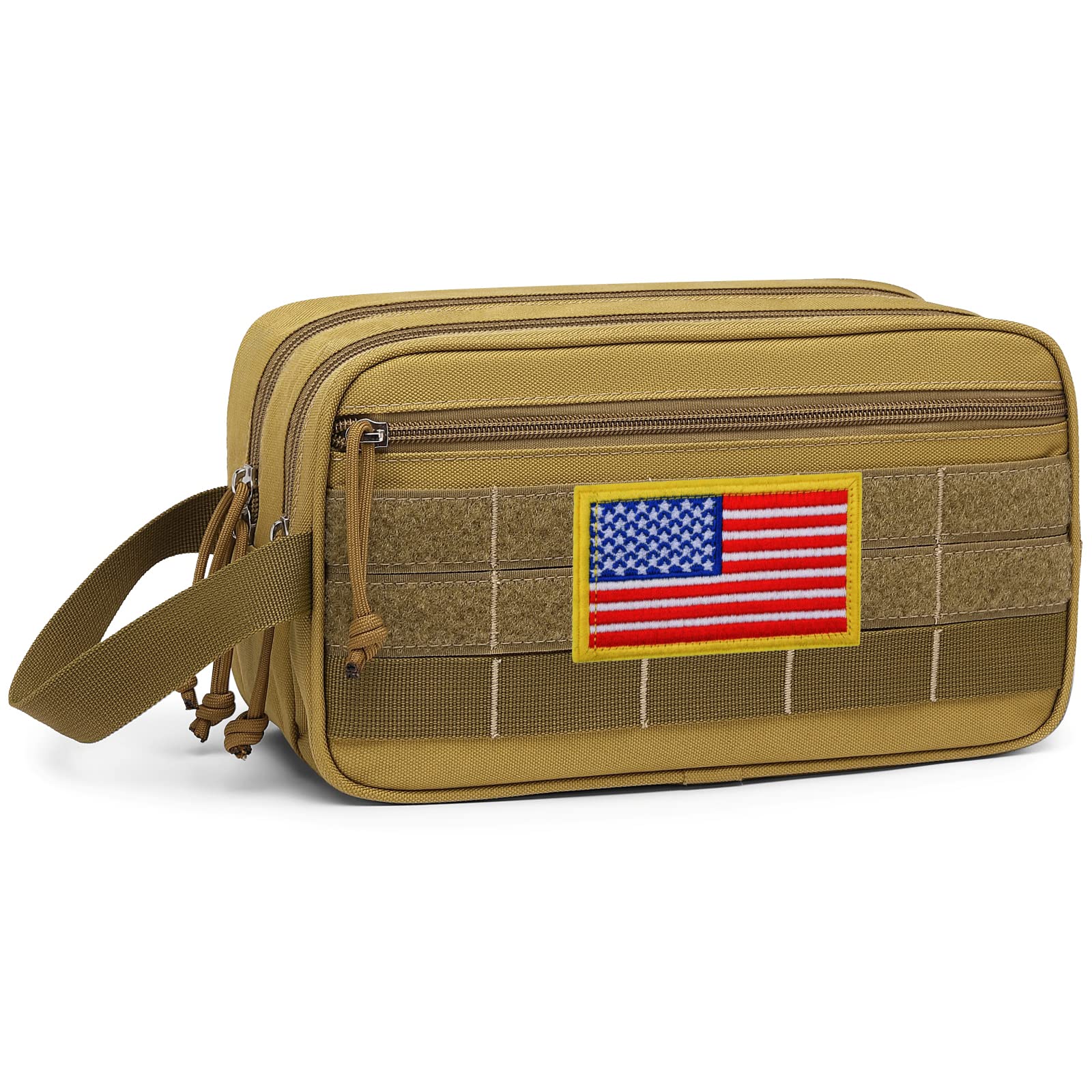 TACTICISM Toiletry Bag for Men - Dry Wet Separate Travel Toiletry Bag, Tactical Molle Dopp Kit for Men with Large Capacity, Water-Resistant Shaving Bag for Adult Women for Travel, Brown