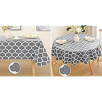 smiry Waterproof Vinyl Rectangle Tablecloth and Round Table Cloth, 60X84 Inch and Round 60 Inch in Grey, 2 Item Bundle